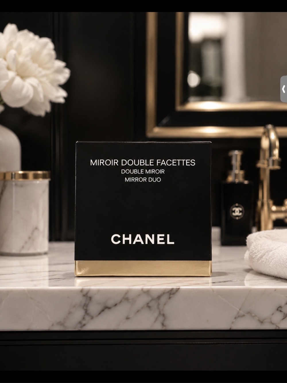 CHANEL Double Mirror Duo in Black with Gold Trim